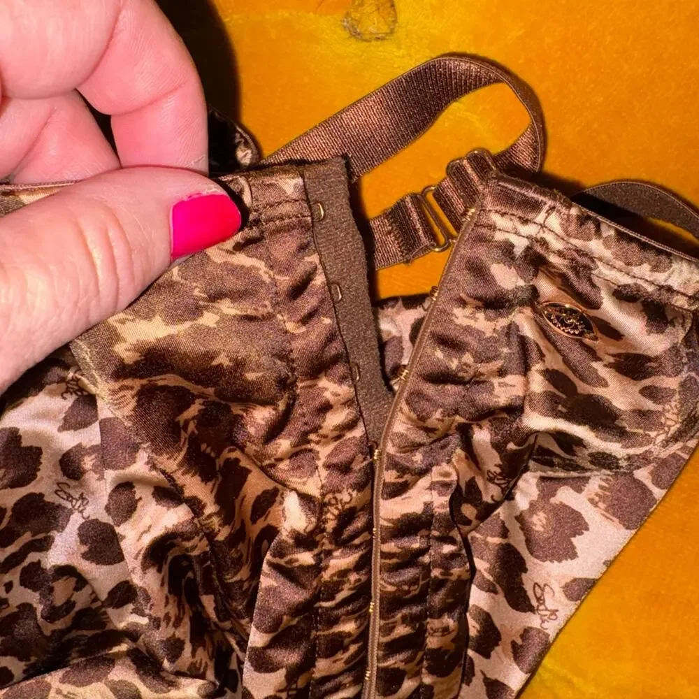 Sofia Intimates Leopard Print Shapewear Bodysuit XXL Satin Corset Style